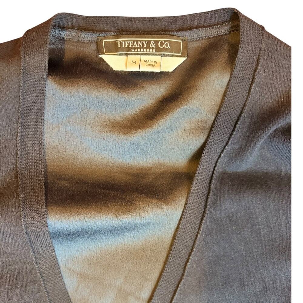 Tiffany & Co. Wardrobe V-Neck Button Cardigan Sweater MEDIUM Satin Back Navy - Picture 3 of 8